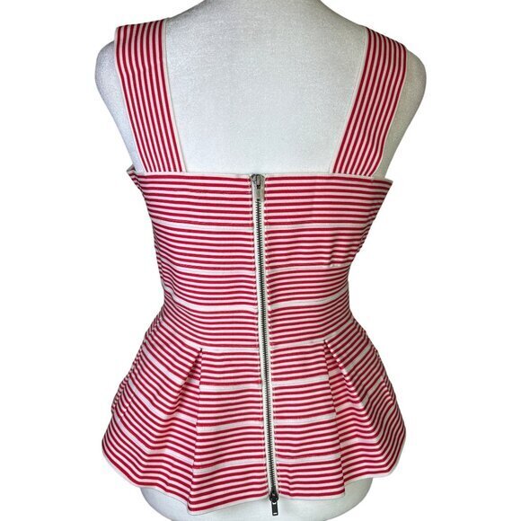 HD in Paris Anthropologie Cabana Peplum Bandage Tank Top Red White Stripe SP - Picture 5 of 9